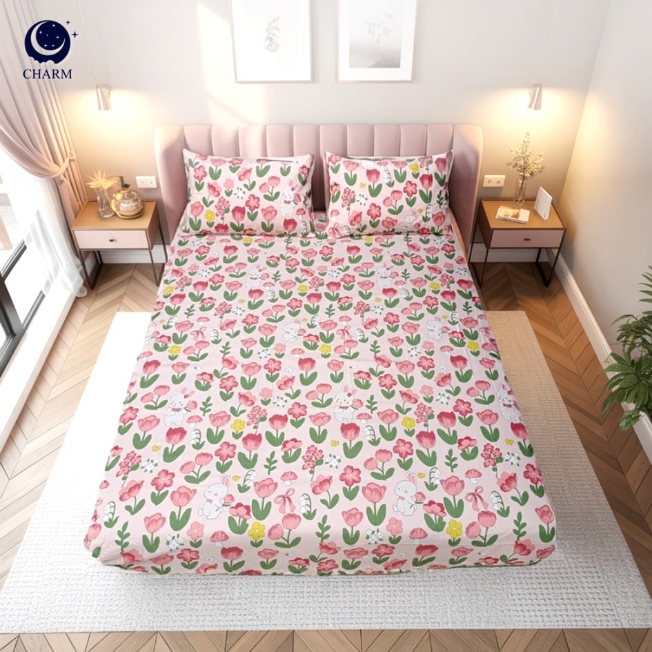 CHARM DREAMY ชุดผ้าปูที่นอน 6ฟุต 5ชิ้น ลาย PINK LILLIE – ผ้าปูที่นอน พร้อมปลอกหมอน (ไม่รวมผ้านวม)_0